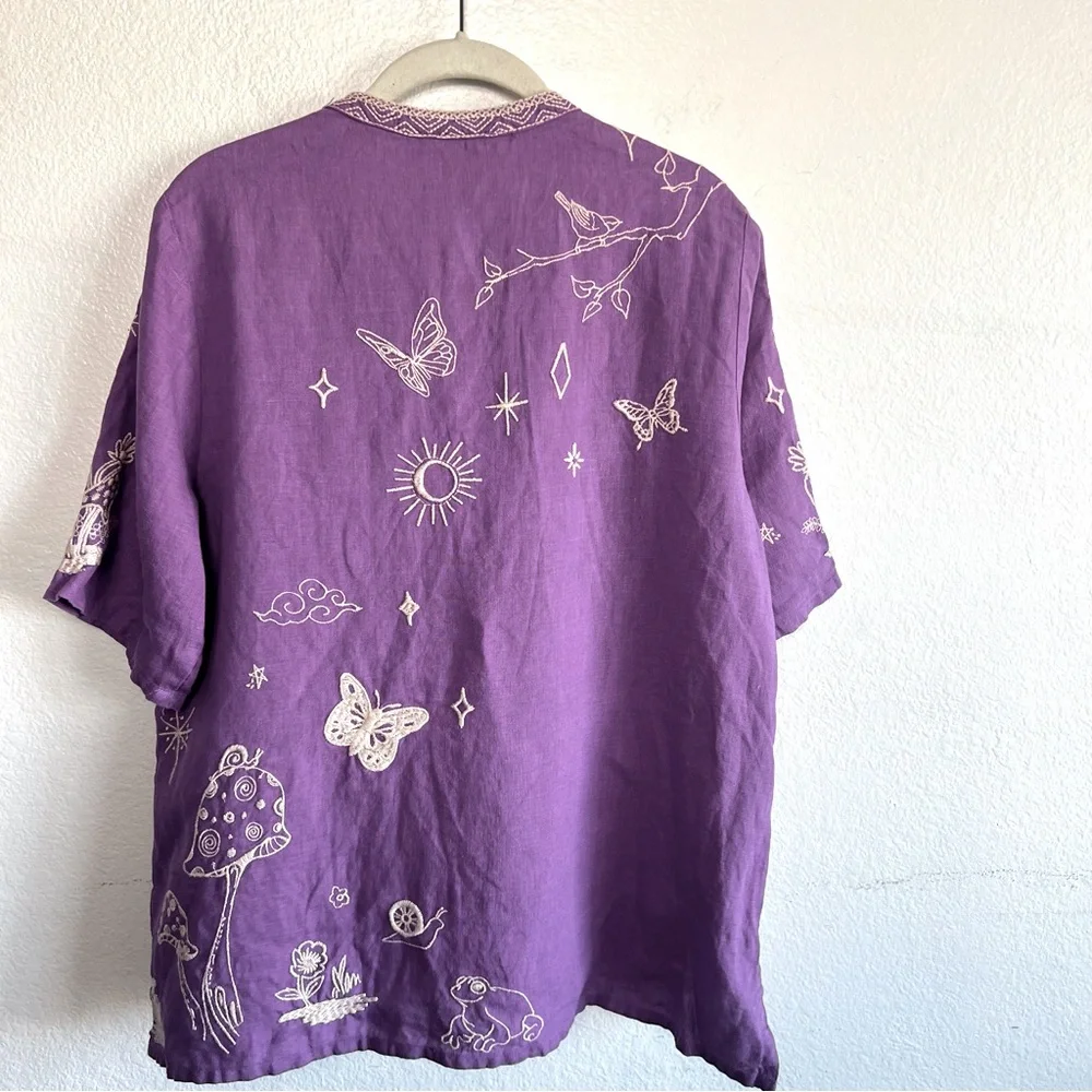 Johnny Was NOAH EASY V‑NECK Embroidered Top Mandarin Collar Purple Lilac Size M - Picture 7 of 16